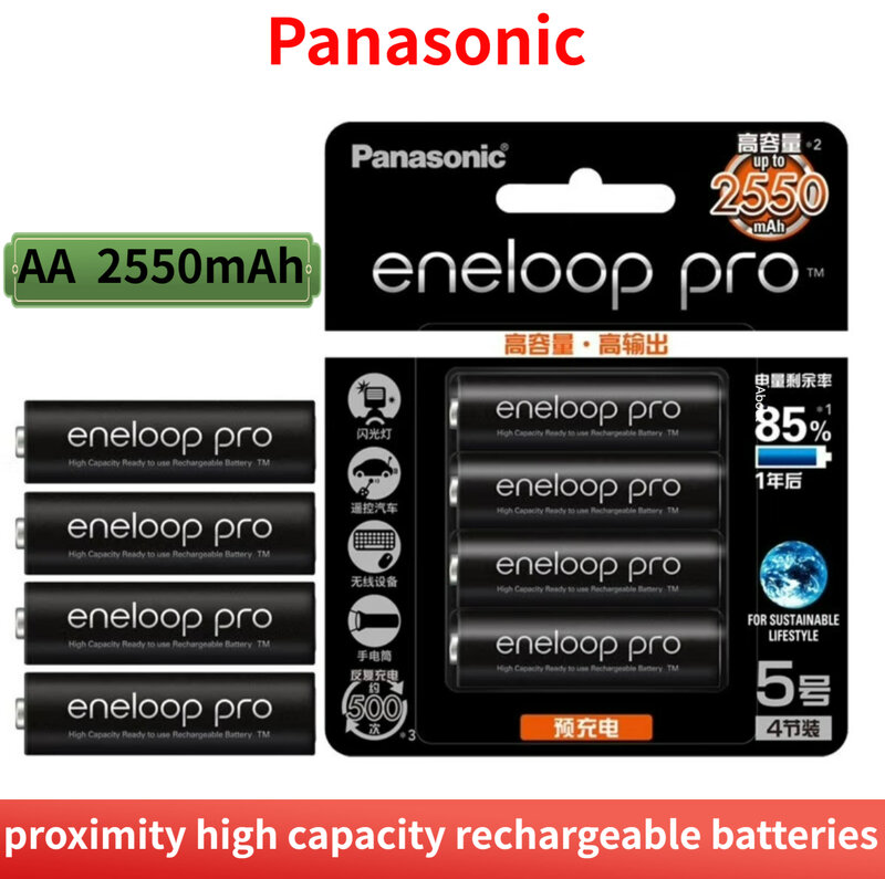 100% 파나소닉 에네루프 정품 배터리, 프로 AA, 2550mAh, 1.2V, NI-MH, 카메라 손전등 장난감, 미리 충전된 충전식 배터리