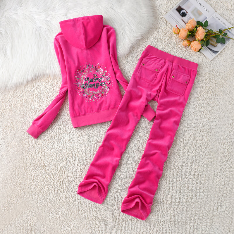 Spring New Tracksuit Women Velvet Exquisite Embroidered Zipper Sweatsuits Women Sportsweat Pants Sets Casual Two Piece Set 2024