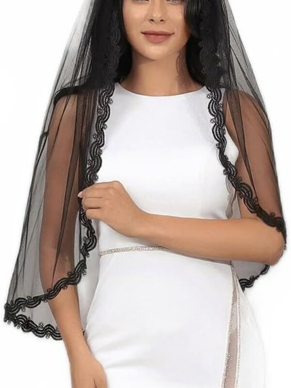 Schwarzer Hochzeits schleier für Bräute kurze Spitze Braut Tüll Schleier Halloween Kostüm Abschluss ball Haarschmuck mit Kamm
