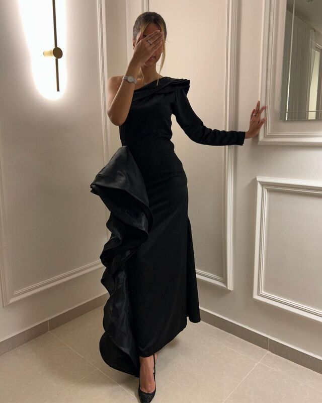 Jedno ramię suknie balowe długie rękawy czarna pochwa formalna okazja długość podłogi suknia wieczorowa suknia balowa wykonana na zamówienie 2023