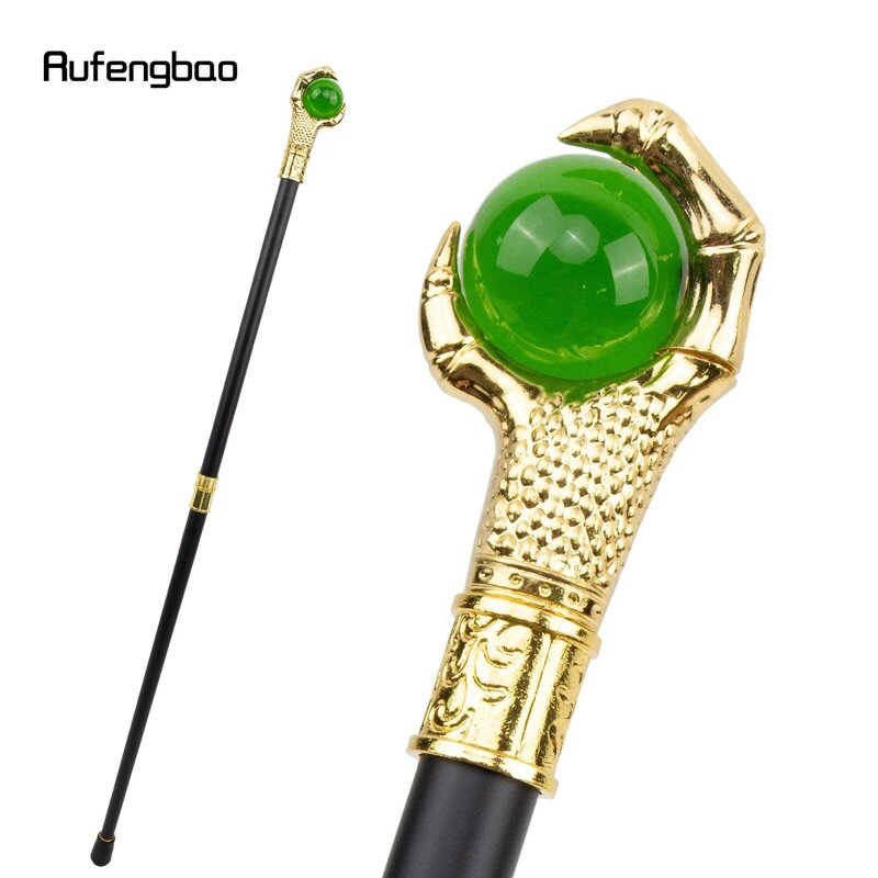Bola de vidro verde de garra de dragão, Bastão dourado, Bastão decorativo de moda, Crochê de botão de bengala cosplay, 93cm