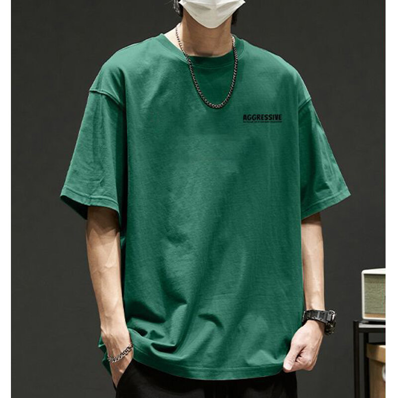 Kaus kasual kerah O untuk pria, T-Shirt pullover gaya Korea ukuran ekstra besar bercetak huruf longgar Musim Panas 2024