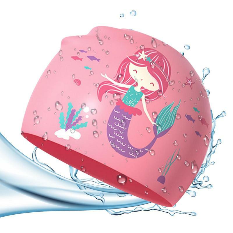 Bonnet de bain en tissu élastique pour enfants, joli dessin animé pour les cheveux longs, joli chapeau de piscine pour garçons et filles