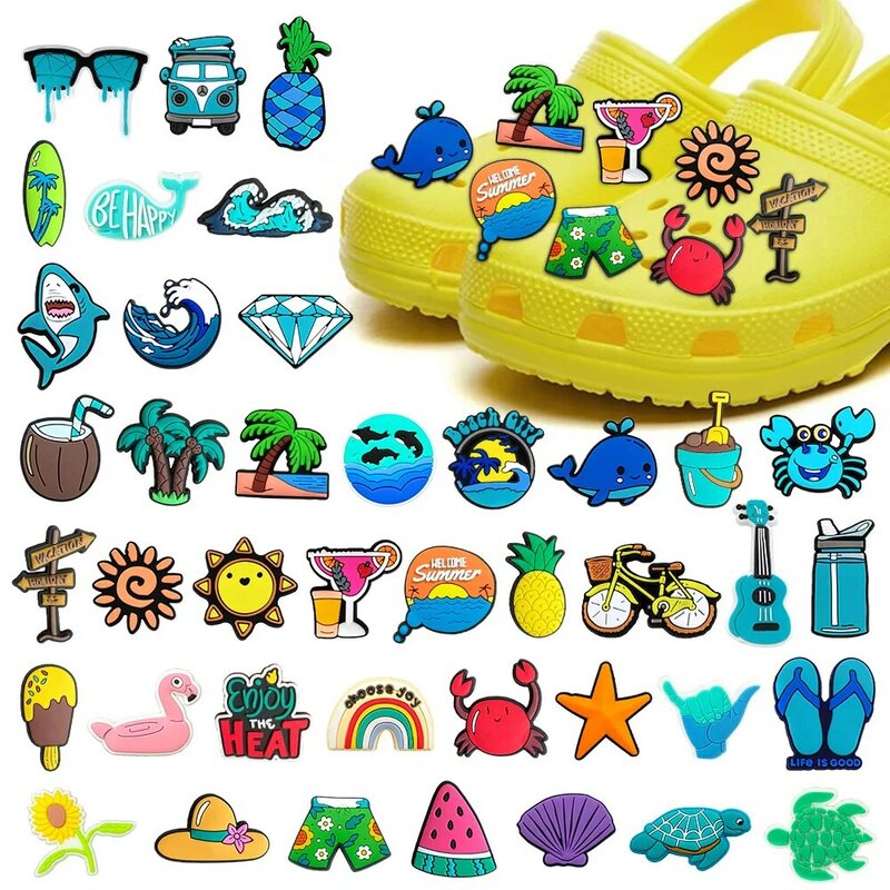 Cute 1pcs Cartoon Beach Collection DIY Shoe Charms Funny Accessories Buckle Fit Clogs Sandals Pins Decorate kids Boy Party Gifts