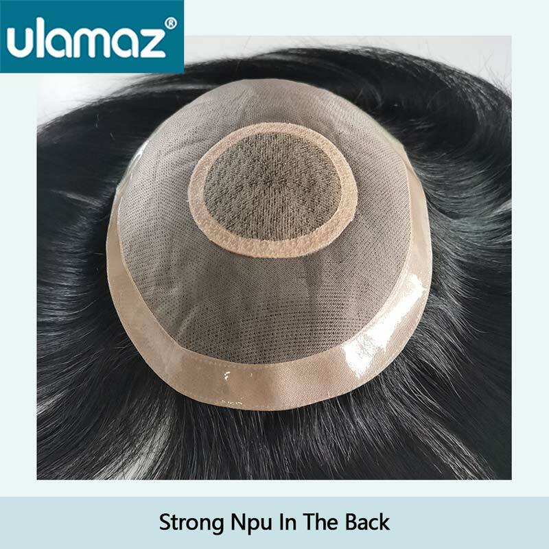 Mono & Pu rambut pria prostesis sutra dasar atas rambut palsu asli rambut manusia Pria sistem rambut Wig untuk pria Wig pria alami