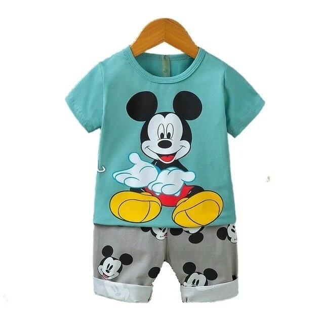 Disney Mickey Donald bebek pakaian bayi laki-laki, dua set pakaian katun untuk bayi baru lahir