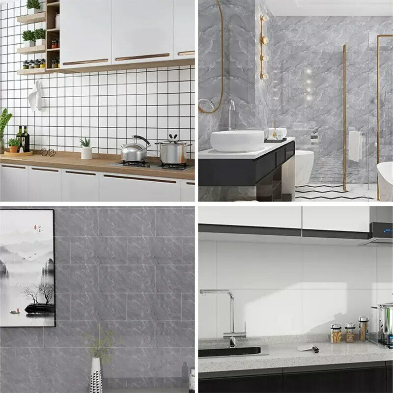 Grosso autoadesivo PVC Wall Stickers, Ladrilhos de mármore, Adesivo de chão do banheiro, Adesivo de parede impermeável, Quarto Wallpa, 30cm x 60cm