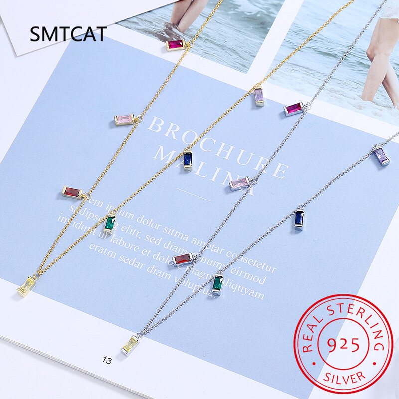 925 Sterling Silver Bohemian Colorful Crystal Stone Choker Necklace for Women Gold Chain Charm Handmade Jewelry Collars