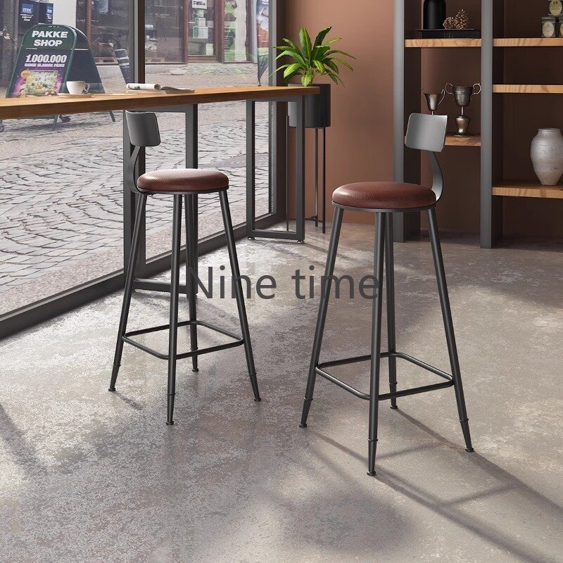 Retro Wooden Reception Dining Bar Chairs Accent Nordic High American Round Bar Chairs Metal Modern Tabourets Bar Home Furniture