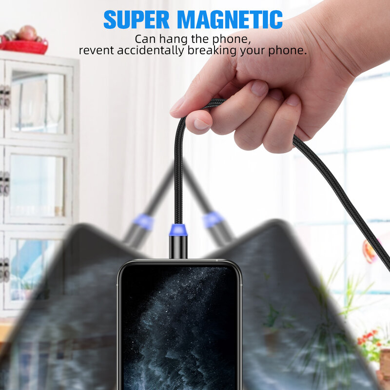 Uvooi 3 In 1 Magnetische Micro Usb Kabel Magneet Plug Type C Lading Snoer Voor Iphone Huawei Samsung Galaxy Xiaomi Magneet Oplaaddraad