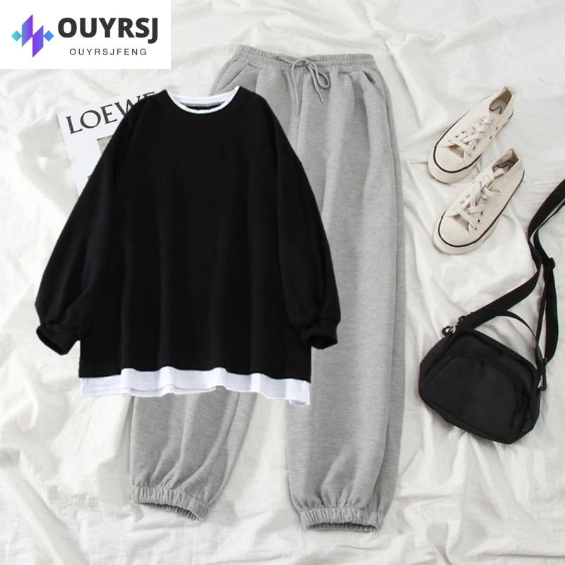 Single Piece/set Autumn and Winter Women's Casual Loose Fitting Sports Leggings Pants and Plush Sanitary Clothes Two-piece Set