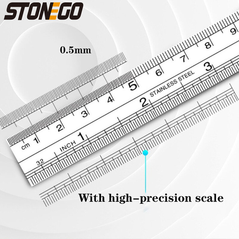 STONEGO مسطرة من الفولاذ المقاوم للصدأ ، 6 ، 8 ، 12 ، 16 ، 20 بوصة مسطرة معدنية ، مع خط تخرج عالي الدقة على الوجهين