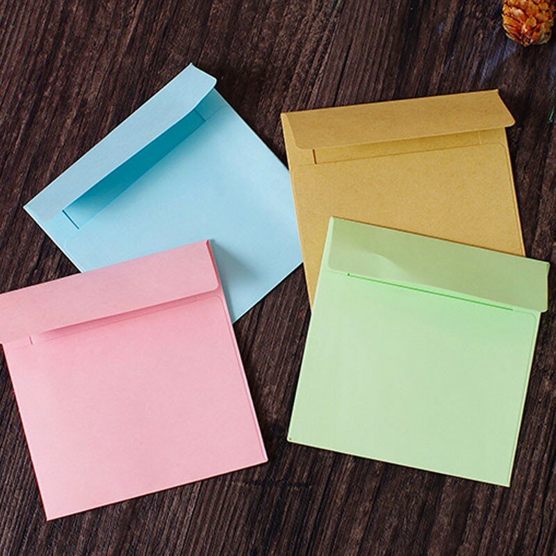 20pcs Mini Envelope Square Candy Color Letter Paper Kraft Paper Card Stationery Blank Student Office Supplies Birthday 10x10cm