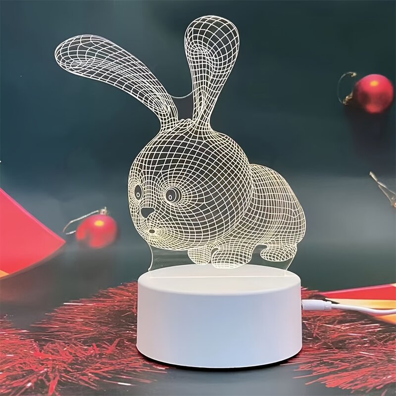 Creative Big White Rabbit Series Light, Single Color Warm Light Model Night Light, Holiday Gift For Family, Friends, Christmas