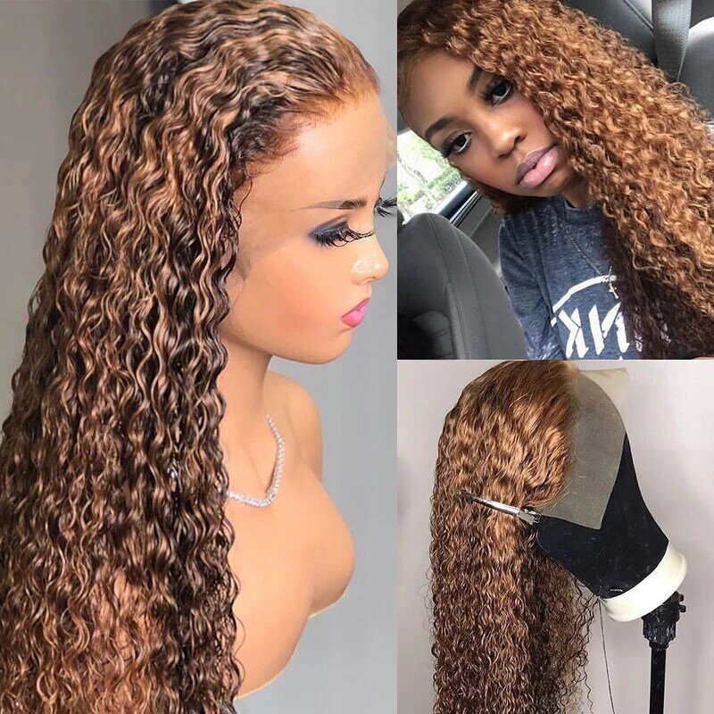 Honey Blonde Deep Water Wave 13x6 HD Lace Frontal Wig Human Hair Wear Go Glueless Highlight Curly Human Hair Wigs Pre Plucked