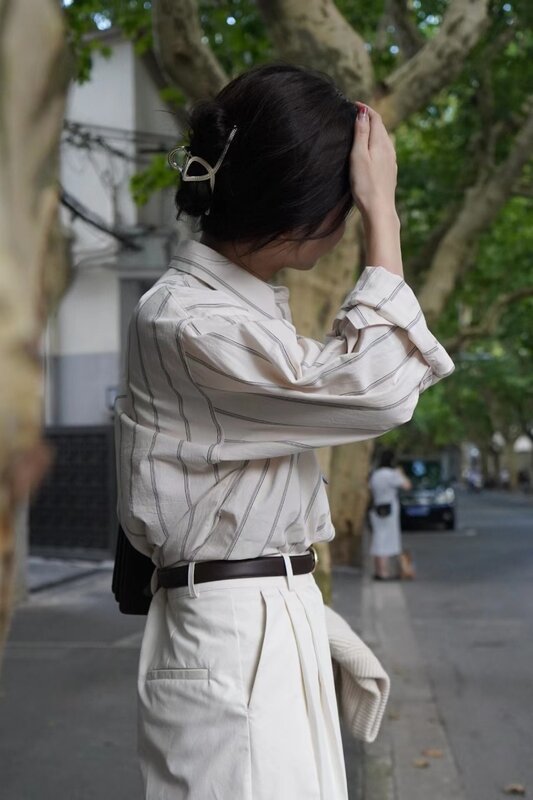 Miiiix Korean Fashion Streep Forensenoverhemd Dames Nieuw Silhouet Losse Flip Kraag Unisex Shirts Dameskleding