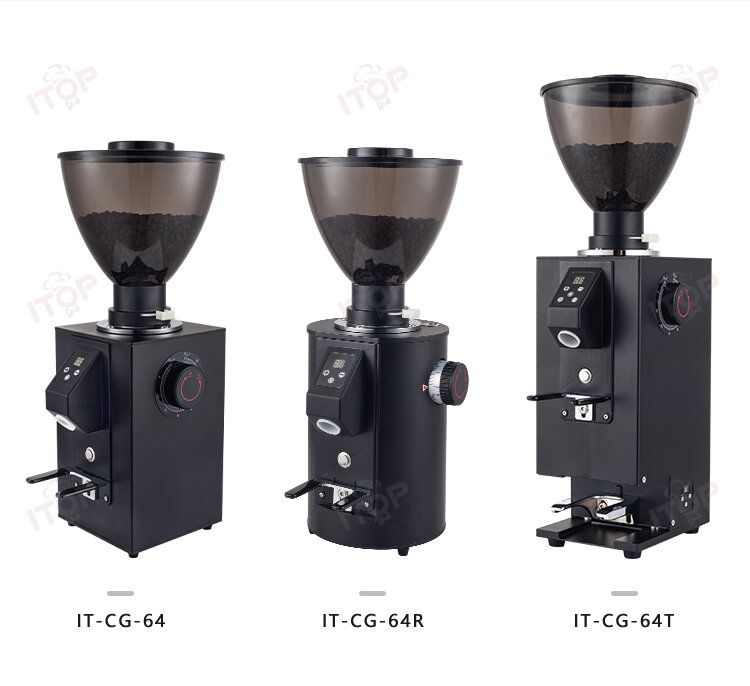 ITOP penggiling biji kopi elektrik CG-64T, penggiling penggiling Espresso dengan Tamper elektrik 64mm datar kuantitatif