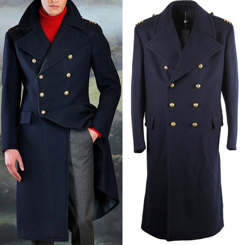 Jaqueta de lã monocromática masculina, casaco longo de negócios, trespassado duplo, único sobretudo, feito sob medida, inverno