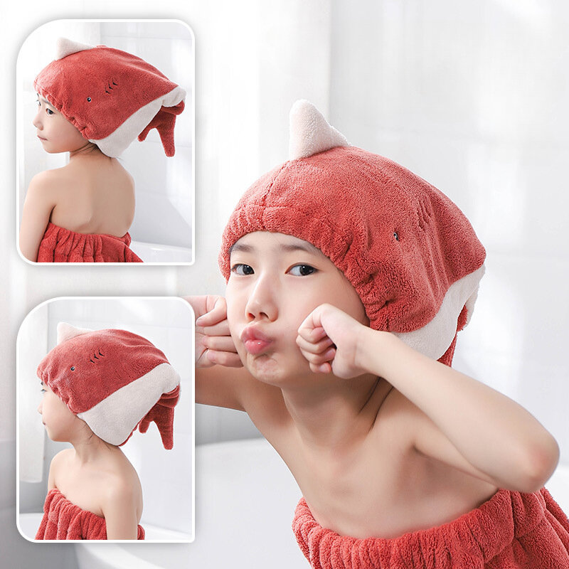 Cute Shark Quick Drying Hair Towel Bath Hats for Women Dry Hair Cap Soft for Lady Turban Kid Adult Shark Dry Hair Cap