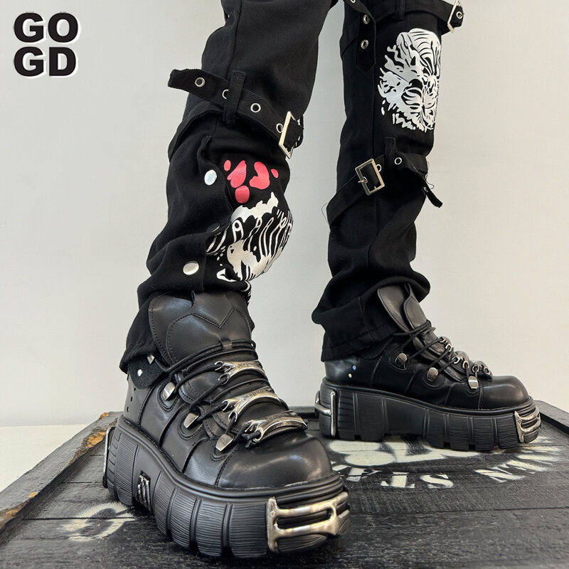 Gogd-女性のためのファッショナブルな厚底ブーツ,アンクルブーツ,光沢のあるパンクスタイル,装飾的な金属,ゴシックデザイン,2023