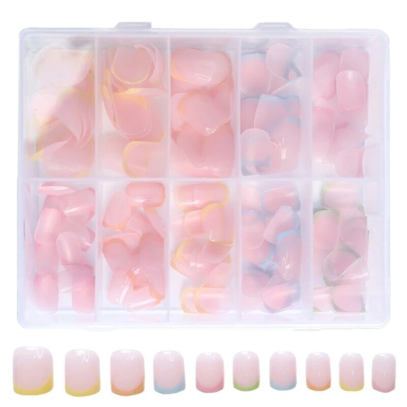 Square Press on Striped Rhinestones French Fake Nails Acrylic False Nails,Artificial Nails Glues on for Womens