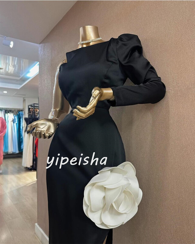 Атласное обручальное платье ручной работы с цветами А-силуэт на одно плечо на заказ Длинные платья
