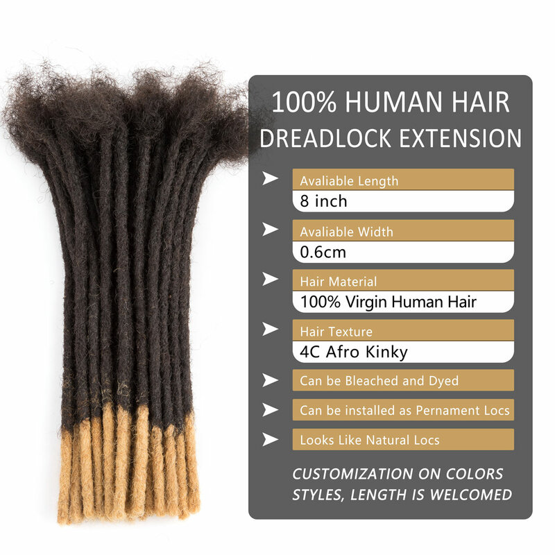 Extensões de cabelo humano Dreadlock para homens e mulheres, dica branqueada, Handmade Loc, 8 ", T1B/27