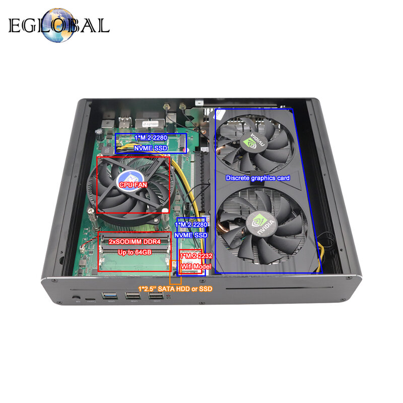 Игровой мини-ПК EGLOBAL, Intel Core i9 10-го поколения, макс. 64 Гб ОЗУ, внешний SSD-накопитель Nvidia RTX 4060, 8 ГБ/3070 м, 8 ГБ, WIndows 11, настольный компьютер