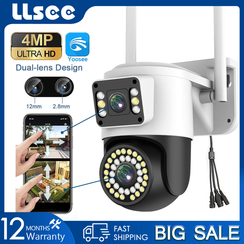 LLSEE, 4MP, CCTV WIFI camera yoosee, PZT outdoor wireless IP security camera, color night vision AI, motion tracking,ONVIF