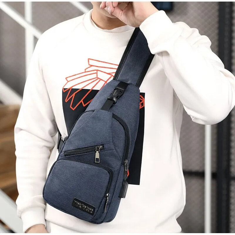 2023 Popular Chest Bag for Men Canvas Casual USB Charging Shoulder Bags Sports Party Travel Shopping Crossbody Bag Dropshipping