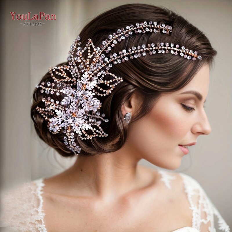 TOPQUEEN aksesori rambut pernikahan hiasan kepala pengantin bunga hiasan kepala pengantin klip rambut samping untuk jepit rambut wanita perhiasan kepala HP254