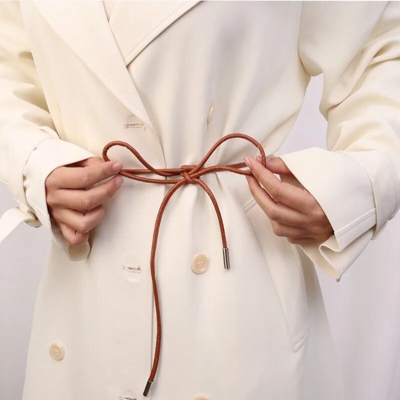 Cintura de corda de couro redonda simples, cintos femininos, cintos finos, vestidos vintage, correntes de cintura, decoração casual, nova moda