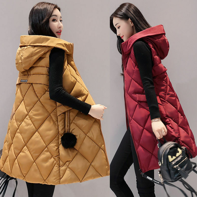 Colete de algodão feminino, colete coreano, jaqueta quente sem mangas, grande, inverno, de L a 4XL, primavera e outono