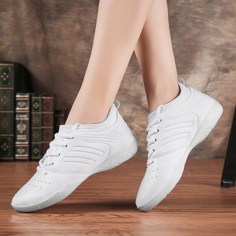 รองเท้าเต้นรำผู้หญิงน้ำหนักเบารองเท้ากีฬาการแข่งขันแอโรบิกยิมนาสติกรองเท้าฟิตเนสกีฬารองเท้าสีขาว Sepatu Kets Dansa