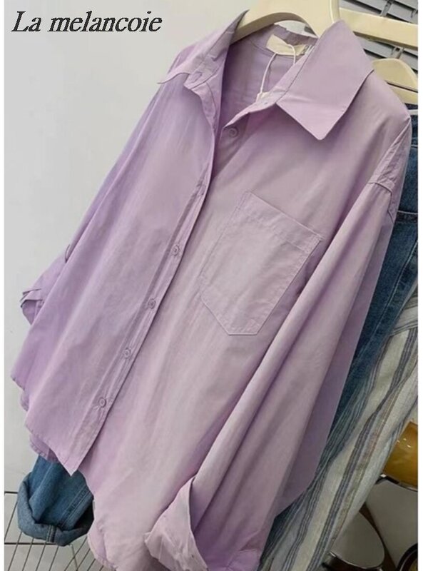 Camisa de manga comprida de botão para mulher, camisa larga, blusas 100% algodão, moda feminina do escritório, casual, novo, primavera, verão, 2022