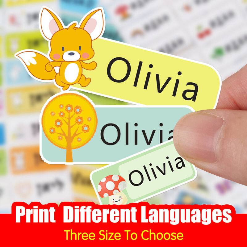 Cartoon Name Stickers Waterproof Customize Office Personal Tag Personalized Children Stationery Labels For WaterBottle Lunch Box
