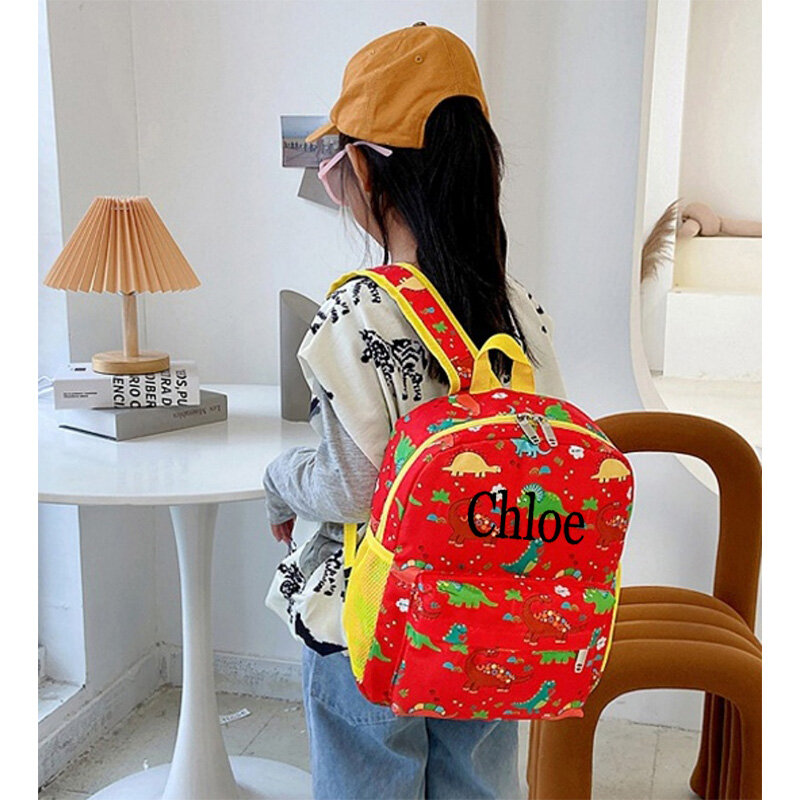 Cartoon Little Dinosaur Backpack Personalized Name Kids Schoolbag Custom Embroidered Boys Girls Outgoing Snack Dinosaur Backpack
