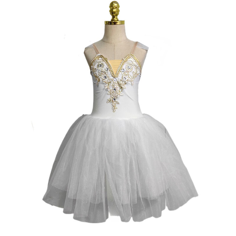 กระโปรงบัลเล่ต์สีขาวสำหรับเด็กผู้หญิงกระโปรงบัลเล่ต์สำหรับเต้นรำชุดเชียร์ลีดเดอร์เสื้อผ้ากุลสตรี Tutu