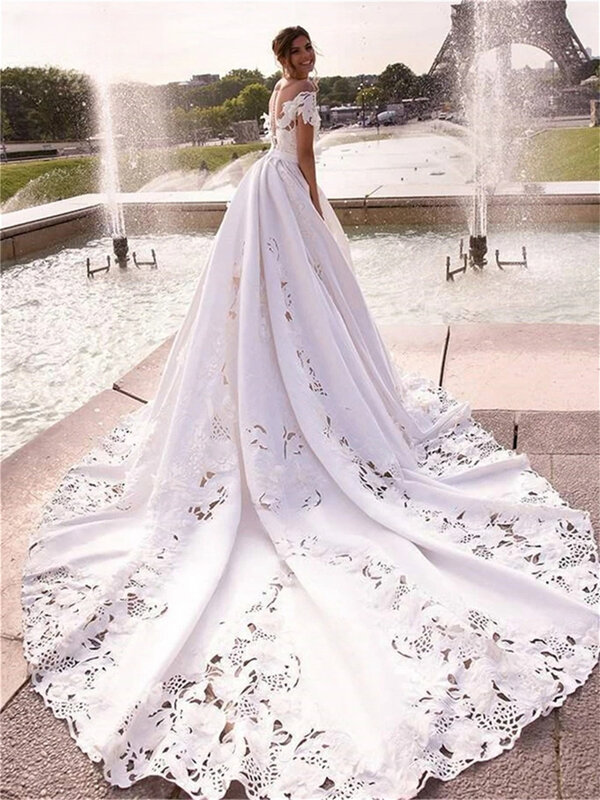 Женское свадебное платье до пола It's yiiya, белое элегантное платье-трапеция с открытыми плечами и короткими рукавами на лето 2024