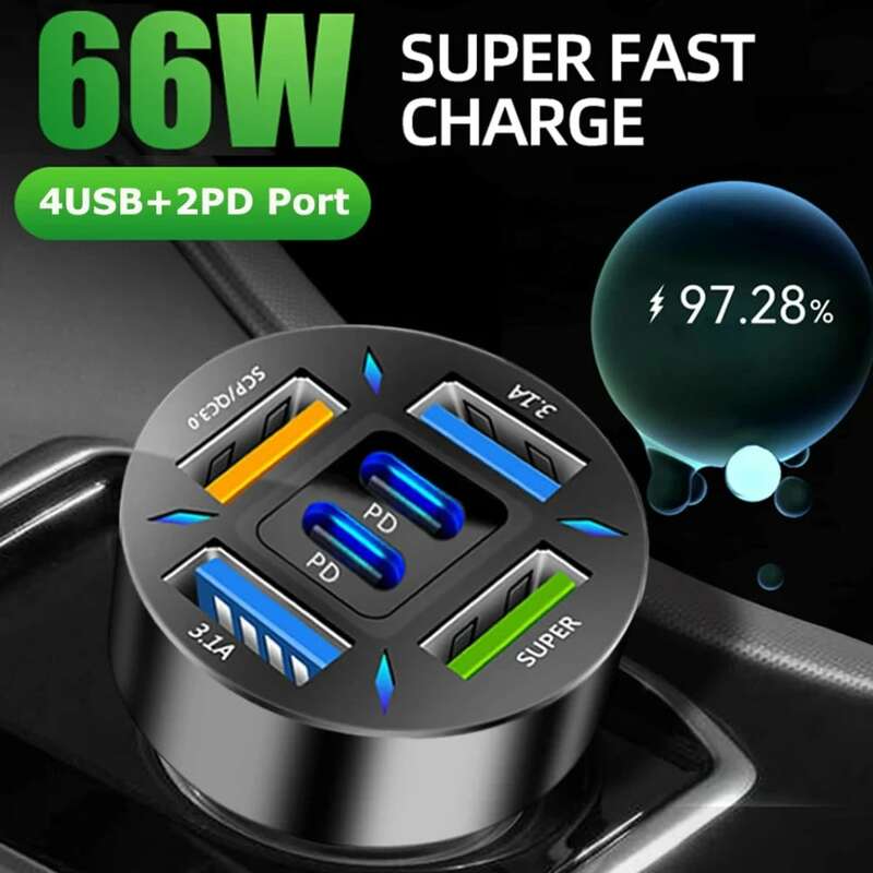 66W USB Car Charger Quick Charge PD QC3.0 With Voltmeter Cigarette Lighter Socket Power Adapter For iPhone 11 12 Samsung Xiaomi