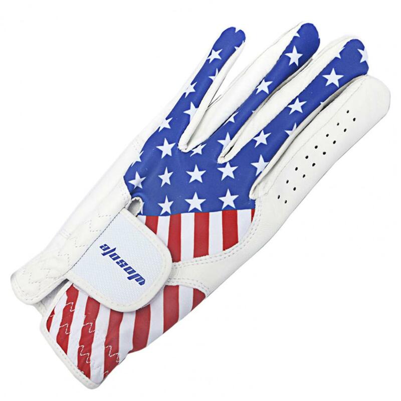 남성용 조절식 클로저 골프 장갑, 미국 국기 패턴, 왼손잡이용 내구성 합성 가죽 착용