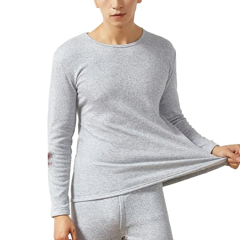 ชุดเสื้อกางเกงยาวเก็บอุณหภูมิสำหรับผู้ชายชุดชุดลองจอนหนาให้ความอบอุ่นสำหรับฤดูหนาวผ้าฟลีซเก็บ L-4XL ให้ความอบอุ่น