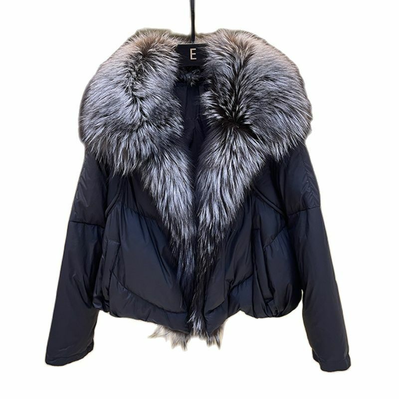 Jaqueta de pato branco para mulheres, gola de pele de raposa real natural, casaco solto, casaco grosso quente, nova moda, inverno, 2024