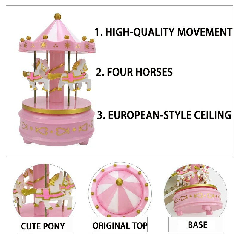 Merry-Go-Round Music Box Toy para niños, juego para bebés, decoración del hogar, carrusel, caballo, caja de música, Navidad, boda, regalo de cumpleaños