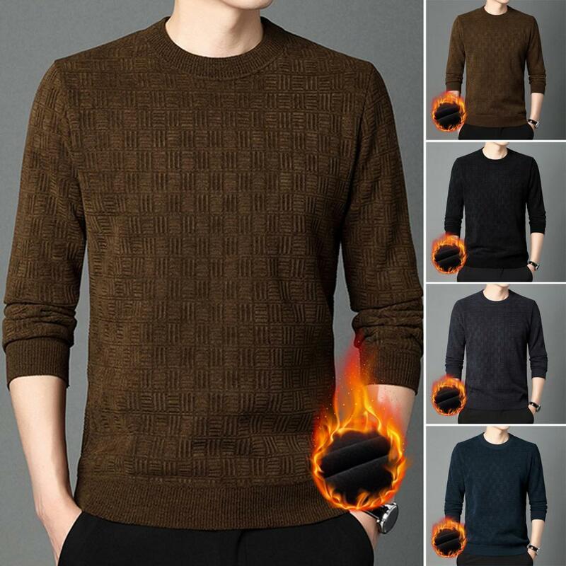 따뜻하고 아늑한 남성용 니트 스웨터, 두껍고 따뜻한 스타일리시 풀오버, 부드러운 플러시, 가을 겨울 착용, O넥 스웨터