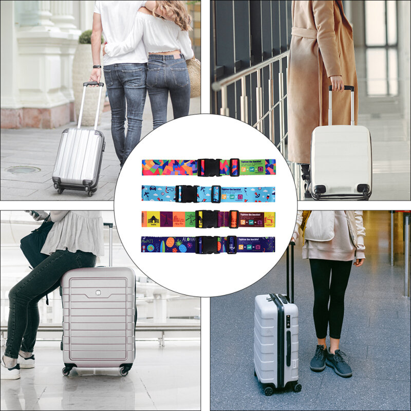 Sabuk koper tali bagasi perjalanan, aksesori bagasi tali tidak luntur tebal dapat disesuaikan