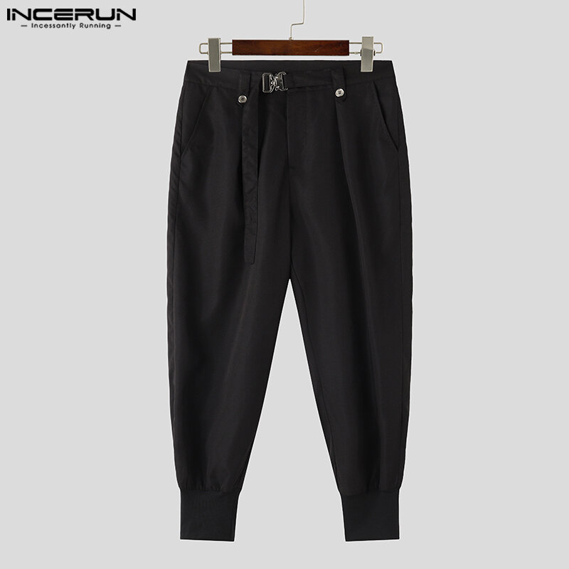 INCERUN-Streetwear casual masculino, roupas com renda, calças compridas de carga, calças sólidas e confortáveis, estilo coreano, S-5XL, novo, 2022