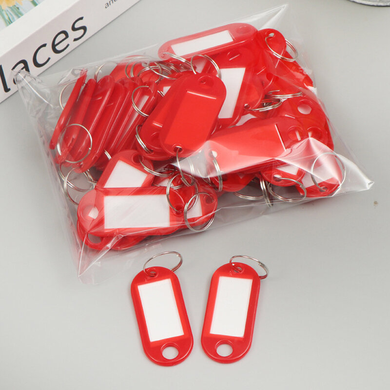 50 buah Gantungan Kunci plastik warna-warni Label Label kunci nama bagasi Tag alat tulis kantor Label ID Tag nama dengan cincin terpisah