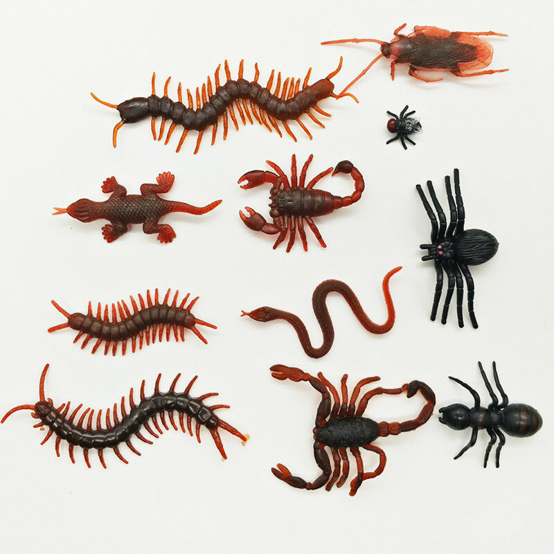 20 pz Halloween giocattoli divertenti plastica scarafaggio Housefly millepiedi scorpioni gag scherzi pratici giocattolo Oyuncak gadget insetti di gomma