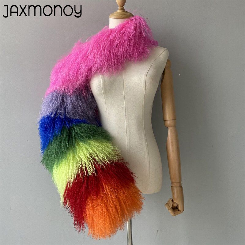 Jaxmonoy-abrigo de piel de oveja mongol Real para mujer, moda de lujo, pelo de oveja largo Natural, manga única, Otoño e Invierno